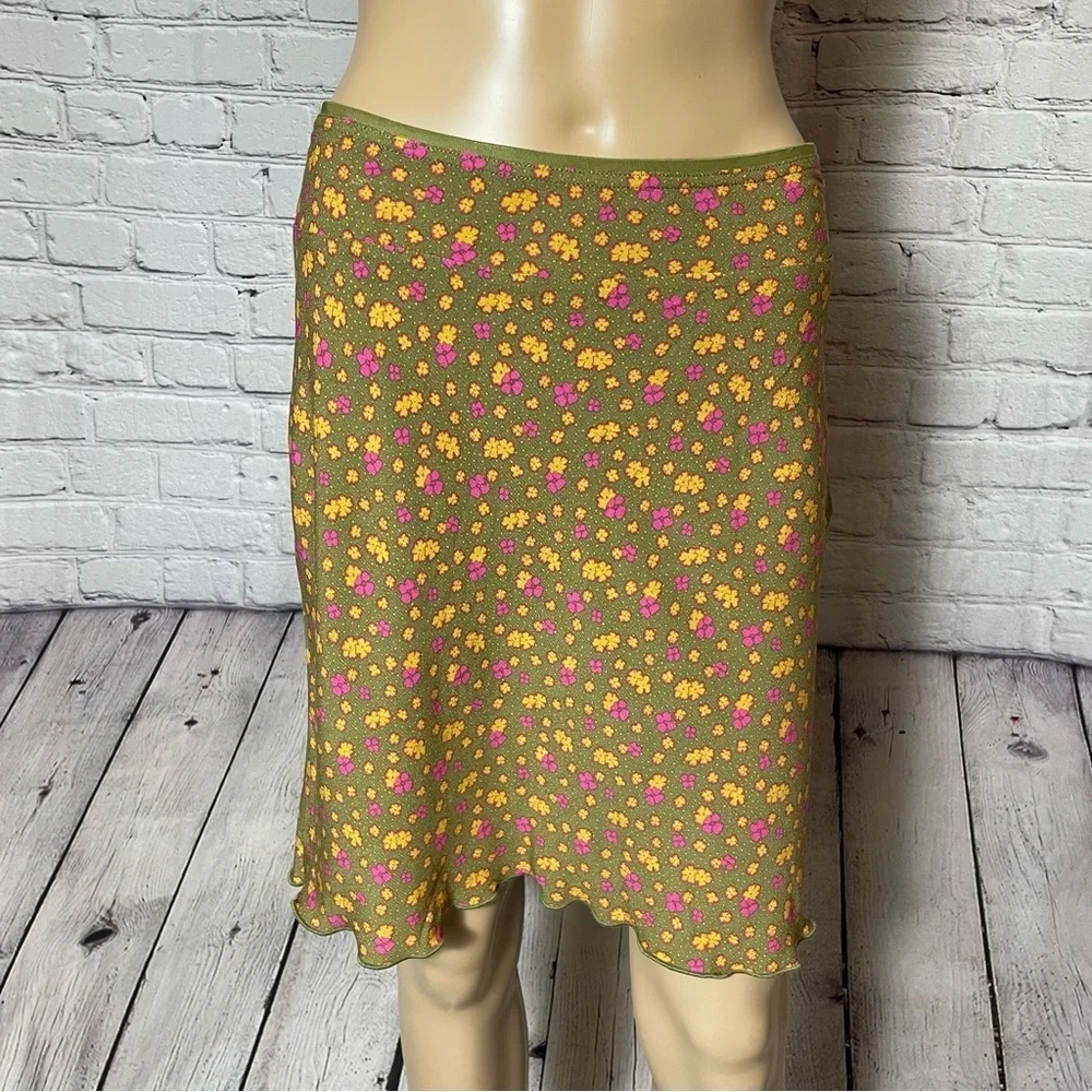New Free People IRL Mini Green Floral Skirt Size 0